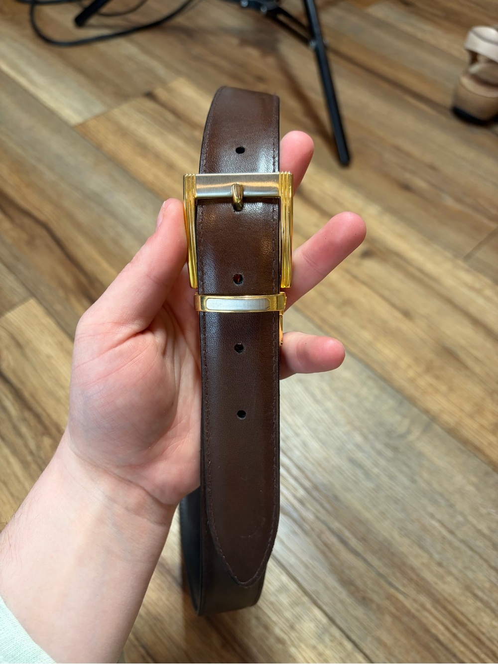 Vintage Trafalgar Reversible Leather Dress Belt Size 34/85 Gold Swivel Italy USA